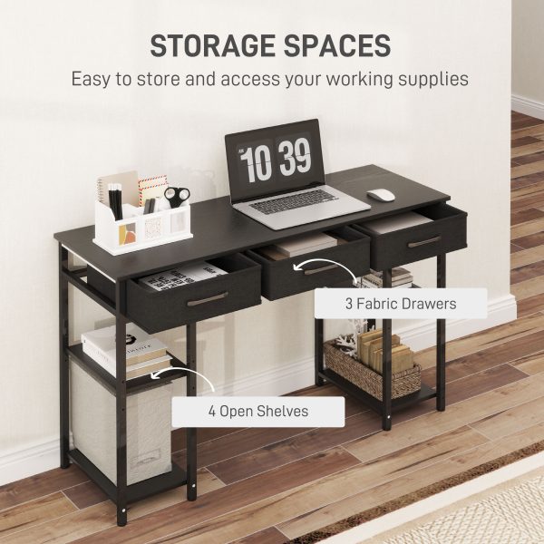 47″ Small Computer Desk — Fabric Drawers, Adjustable Shelves, Steel Frame (Black) - Image 5