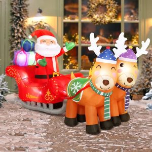 7-Ft Lighted Santa Sleigh with Double Deer — 8 LED Pieces, 24W Garden Display