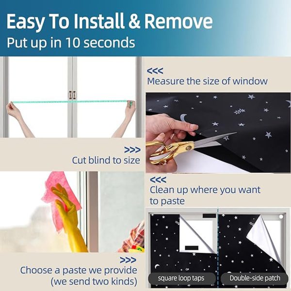 100% Blackout Star & Moon Curtains — Trim-to-Fit Kit with Hook-&-Loop Mount (Polyester) - Image 5