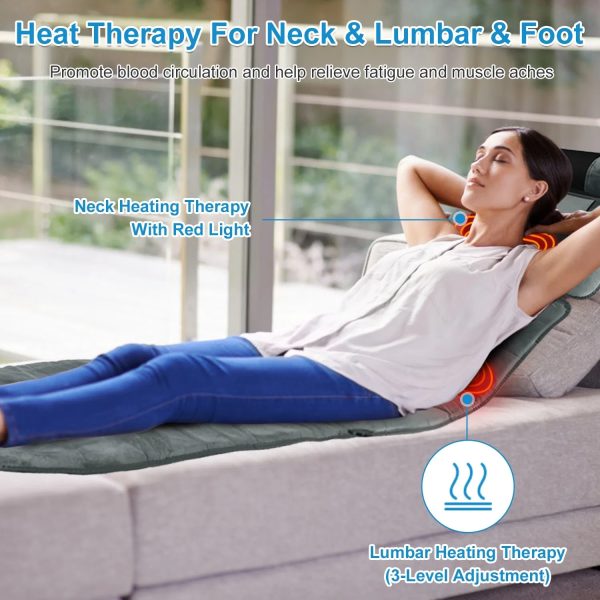 Full-Body Heated Vibration Massage Mat — 10 Motors, Kneading Neck Pillow, 3 Timers, Plush Cushion (GPCT5284) - Image 2