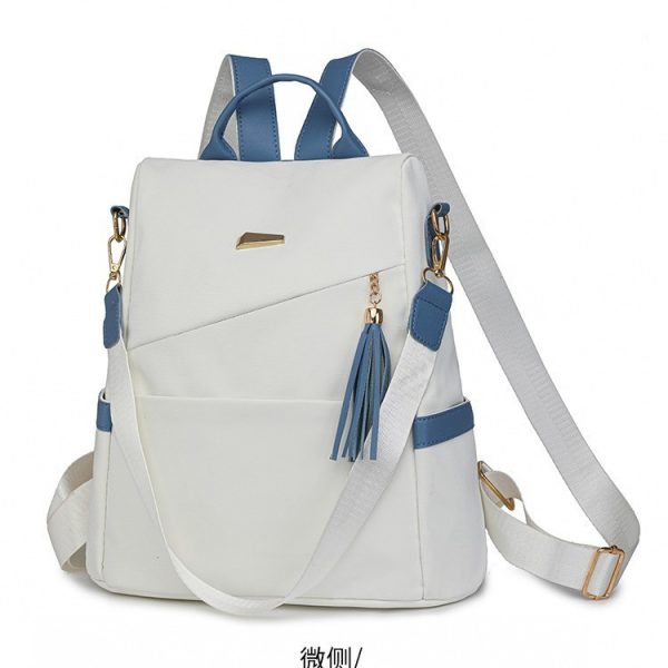 Color-Block Anti-Theft Backpack — Back-Zip, PU, Casual School & Travel - Image 3