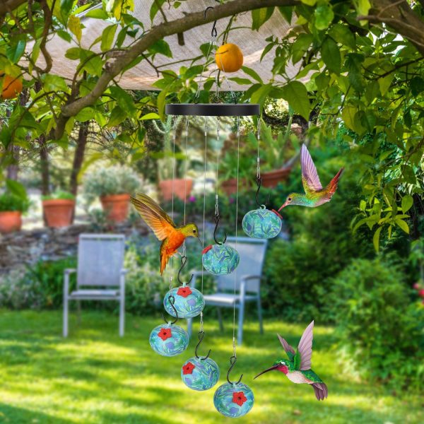 Wind-Chime Hummingbird Feeder — 6 Ports, Hanging Garden Decor (Blue) - Image 9
