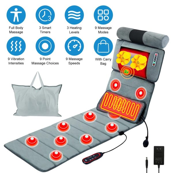 Full-Body Heated Vibration Massage Mat — 10 Motors, Kneading Neck Pillow, 3 Timers, Plush Cushion (GPCT5284) - Image 10