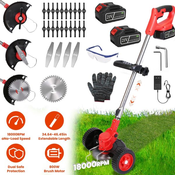 3-in-1 Cordless Weed Wacker w/ Wheels — 21V, 2×2500mAh, Adjustable Head + 3-Blade Set - Image 7