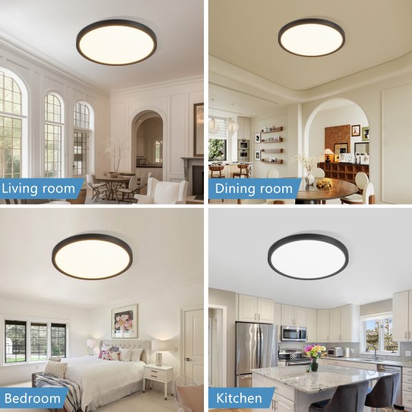 12" Ultra-Thin Dimmable LED Ceiling Lights (6-Pack) — 24W, 2880 lm, 5 CCT (2700K–6500K), Black
