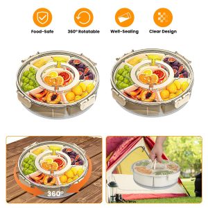 2-Pack Rotating Snack Trays with Lids — 6 Compartments, Portable, 4L Each