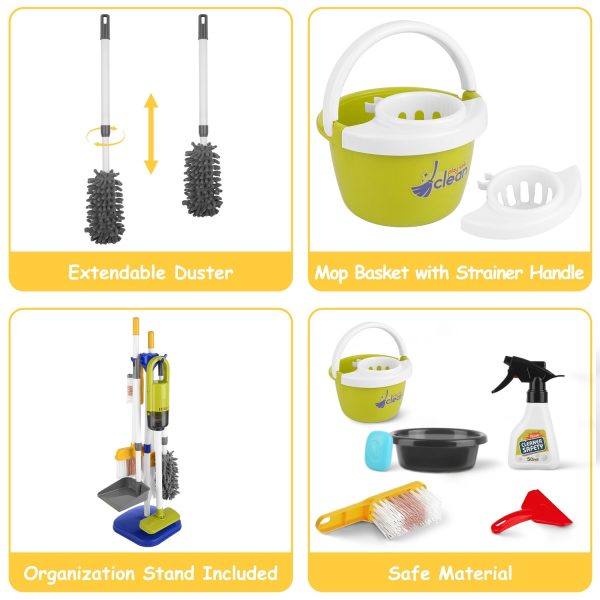 14-Piece Kids Cleaning Play Set with Working Vacuum, Broom & Mop — Stand Included (Ages 3+) - Image 10