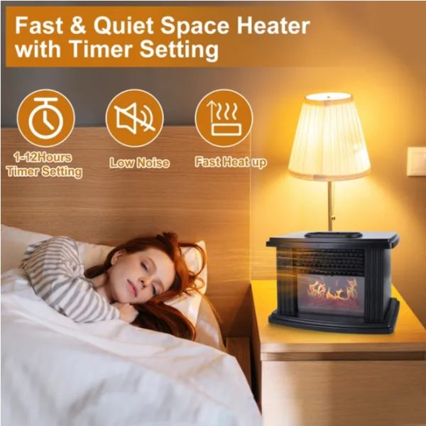 800W Quiet Fireplace Space Heater - Image 2