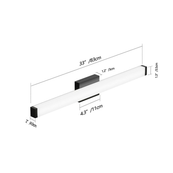 33" Black Bathroom Vanity Light — Modern 18W LED, Cool White 6000K - Image 2