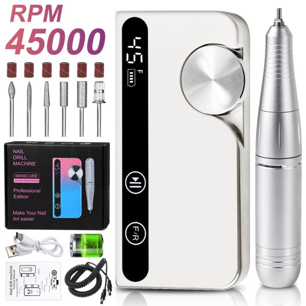 Pro Electric Nail Drill — 45,000 RPM Cordless E-File with LCD (12-Piece Kit) - Image 5