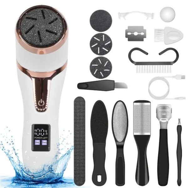 17-Piece Electric Foot Callus Remover Kit — 2-Speed LED Display, Complete Pedicure Set - Image 2