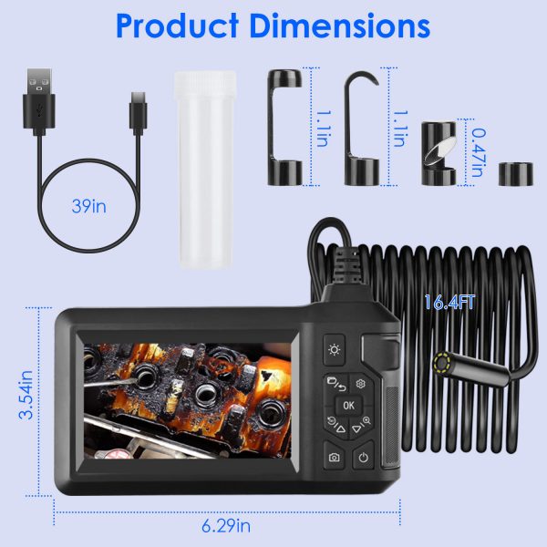 1080p Endoscope with 4.3" Screen — 8 mm IP67 Camera, 16.4-ft Semi-Rigid Cable, 8-LED - Image 7