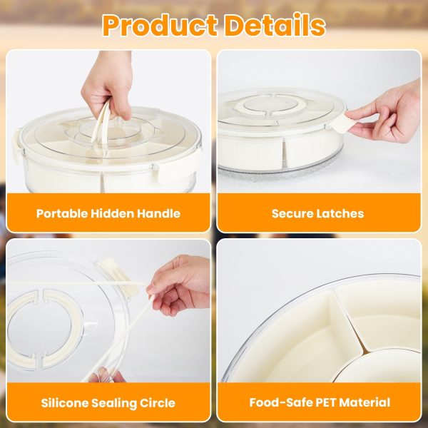 2-Pack Rotating Snack Trays with Lids — 6 Compartments, Portable, 4L Each - Image 2