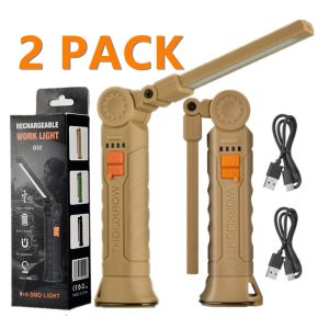 USB Rechargeable COB Work Light — Magnetic, Folding, 360° Rotation (2-Pack)
