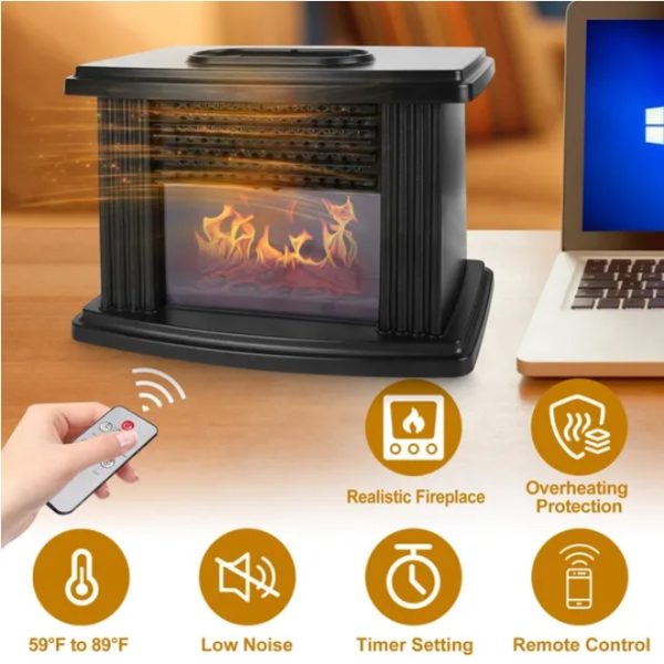 800W Quiet Fireplace Space Heater