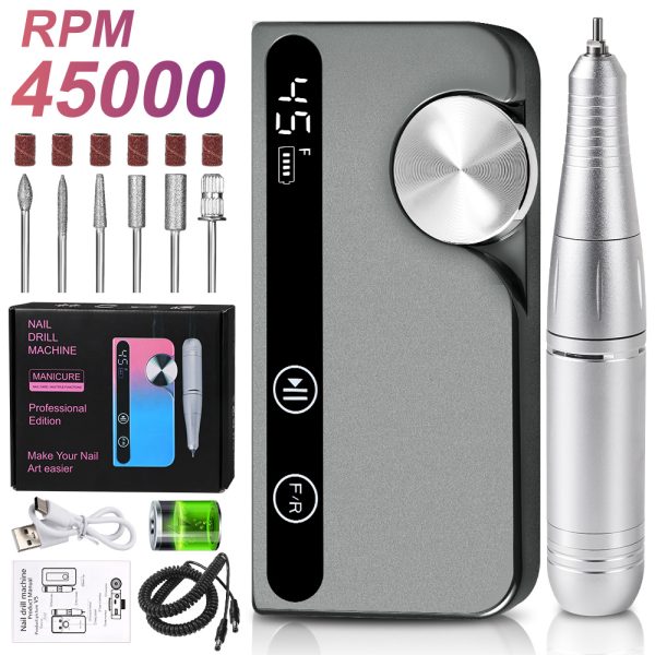 Pro Electric Nail Drill — 45,000 RPM Cordless E-File with LCD (12-Piece Kit) - Image 3