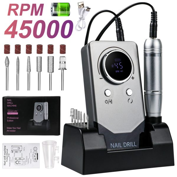 Electric 45,000 RPM Nail Drill — Cordless E-File with LCD, USB-C, 12-pc Kit - Image 7