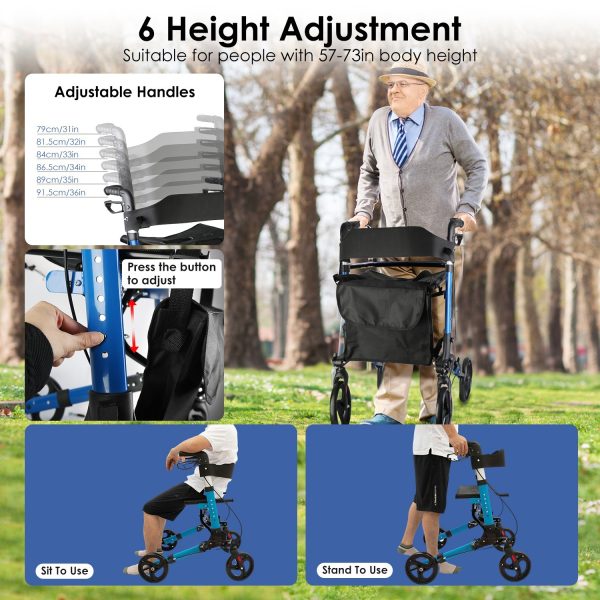 Aluminum Rollator Walker with Seat & Backrest — 8" Wheels, 31–36" Adjustable, 220 lb Capacity - Image 3