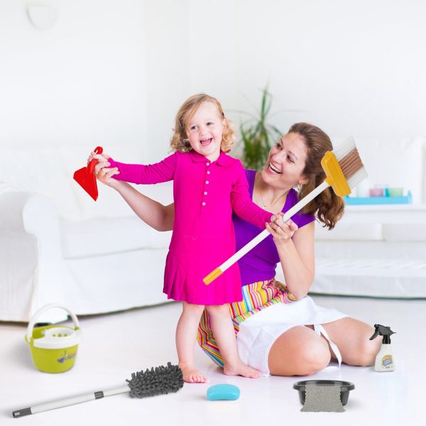 14-Piece Kids Cleaning Play Set with Working Vacuum, Broom & Mop — Stand Included (Ages 3+) - Image 2