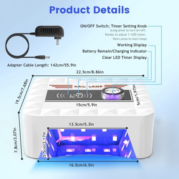 Cordless 120W UV/LED Nail Lamp — 30-Bead Quick Cure, 1–120s Timer, Rechargeable - Image 9