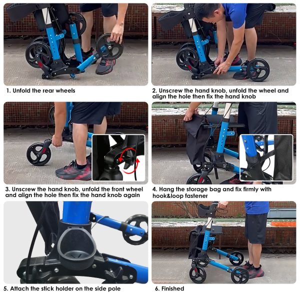Aluminum Rollator Walker with Seat & Backrest — 8" Wheels, 31–36" Adjustable, 220 lb Capacity - Image 7
