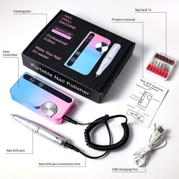 Pro Electric Nail Drill — 45,000 RPM Cordless E-File with LCD (12-Piece Kit) - Image 8