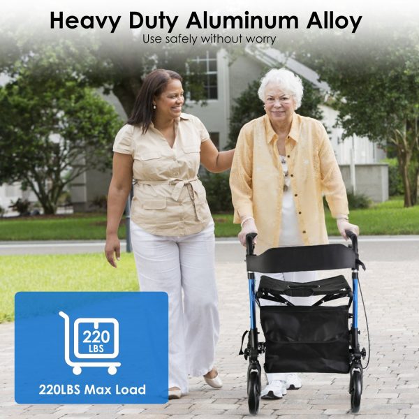 Aluminum Rollator Walker with Seat & Backrest — 8" Wheels, 31–36" Adjustable, 220 lb Capacity - Image 8