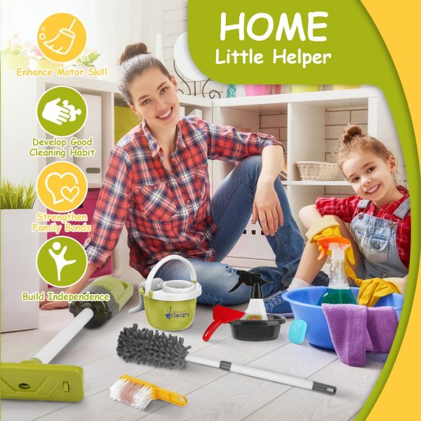 14-Piece Kids Cleaning Play Set with Working Vacuum, Broom & Mop — Stand Included (Ages 3+) - Image 5