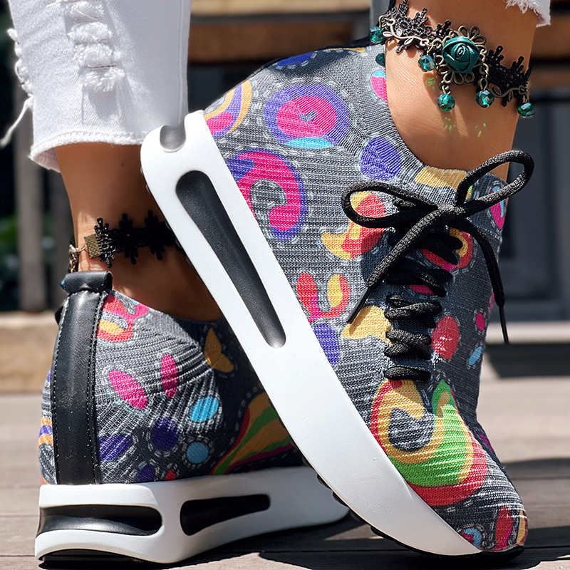 Women’s Random-Print Side Lace-Up Slip-On Sneakers — Lightweight, Elastic Fit, Low-Top 2 Women’s Random-Print Side Lace-Up Slip-On Sneakers — Lightweight, Elastic Fit, Low-Top - Image 2