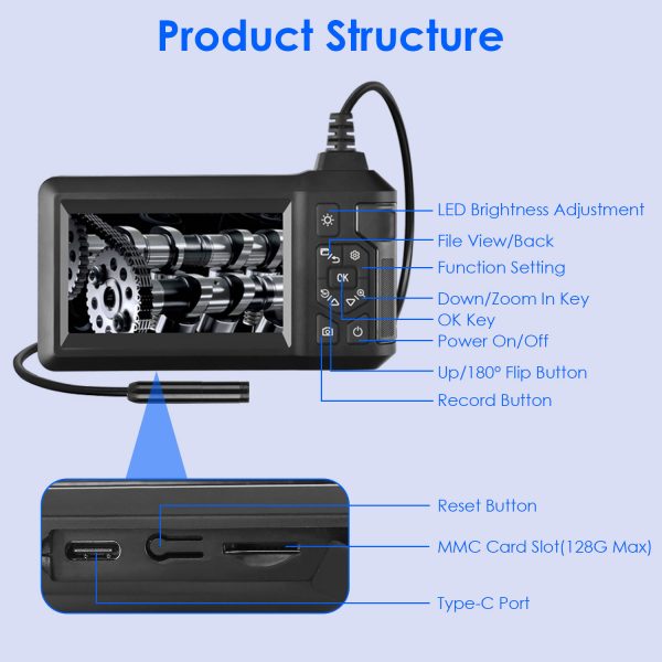 1080p Endoscope with 4.3" Screen — 8 mm IP67 Camera, 16.4-ft Semi-Rigid Cable, 8-LED - Image 8