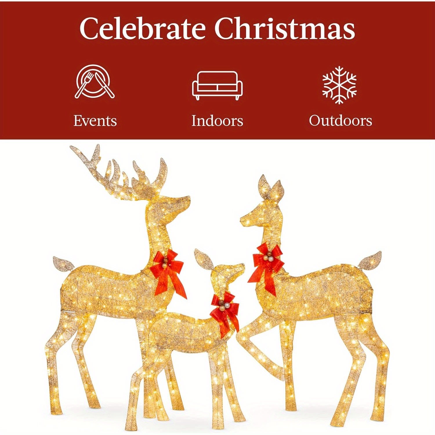 Golden LED Reindeer Trio — 3-Piece Outdoor Holiday Set 5 Golden LED Reindeer Trio — 3-Piece Outdoor Holiday Set - Image 5