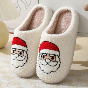 Christmas Plush House Slippers — Santa/Moose/Gingerbread, Warm Lining & Grippy TPR Sole (Unisex)