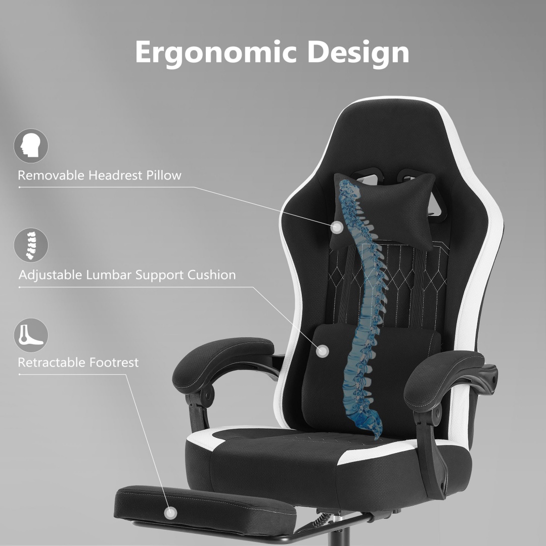 Ergonomic Gaming Chair — Pocket-Spring Seat, 90–135° Recline, Headrest & Footrest 9 Ergonomic Gaming Chair — Pocket-Spring Seat, 90–135° Recline, Headrest & Footrest - Image 9