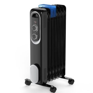 1500W Oil-Filled Radiator Heater — Adjustable Thermostat, Quiet, Portable (22″), Black/White