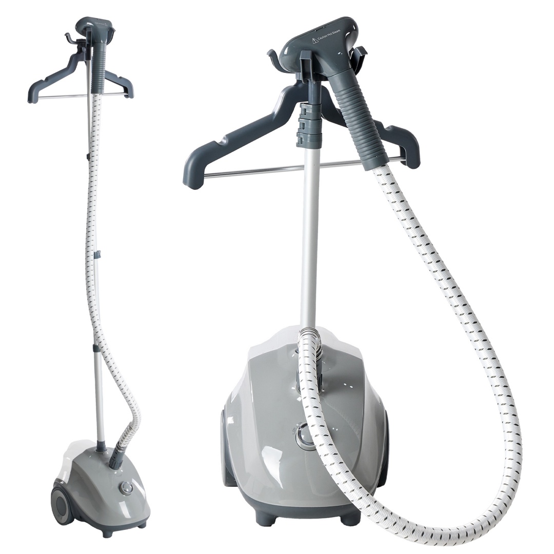 Standing Garment Steamer — 1500W power, 1.7L tank, wheels, 55-minute continuous steam 1 Standing Garment Steamer — 1500W power, 1.7L tank, wheels, 55-minute continuous steam