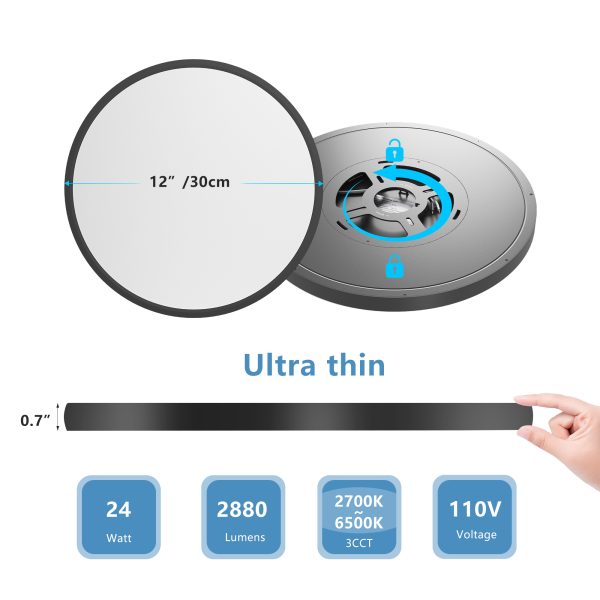12" Ultra-Thin Dimmable LED Ceiling Lights (6-Pack) — 24W, 2880 lm, 5 CCT (2700K–6500K), Black - Image 4