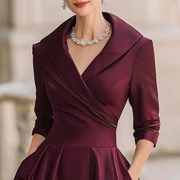 Elegant Cross V-Neck Midi Dress with Flared Skirt & Pockets - Image 6