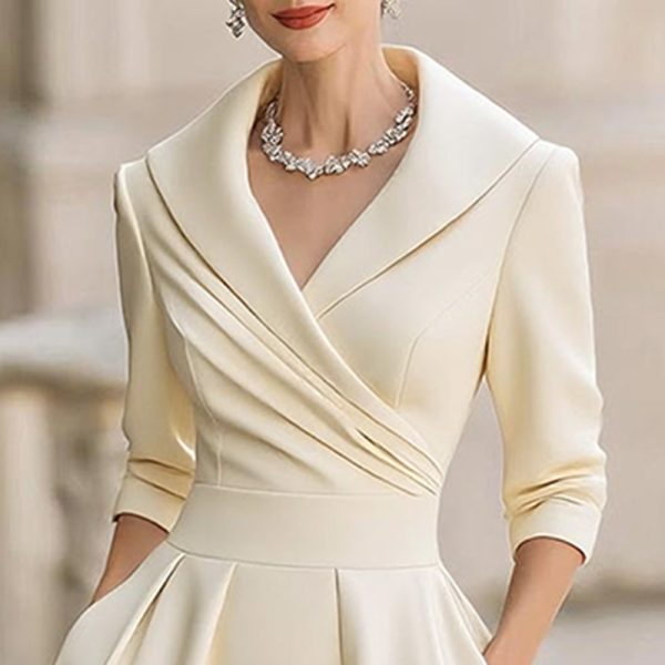 Elegant Cross V-Neck Midi Dress with Flared Skirt & Pockets - Image 4