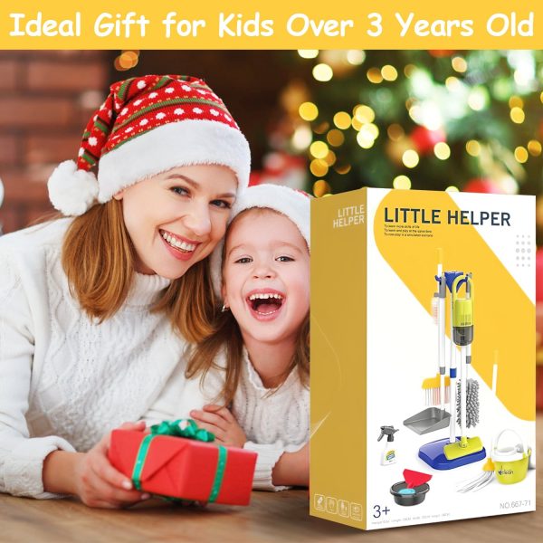 14-Piece Kids Cleaning Play Set with Working Vacuum, Broom & Mop — Stand Included (Ages 3+) - Image 9