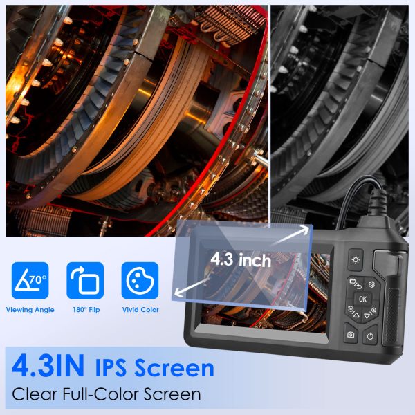 1080p Endoscope with 4.3" Screen — 8 mm IP67 Camera, 16.4-ft Semi-Rigid Cable, 8-LED - Image 2