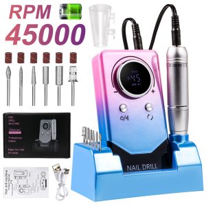 Electric 45,000 RPM Nail Drill — Cordless E-File with LCD, USB-C, 12-pc Kit