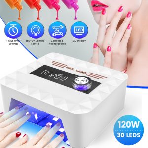 Cordless 120W UV/LED Nail Lamp — 30-Bead Quick Cure, 1–120s Timer, Rechargeable