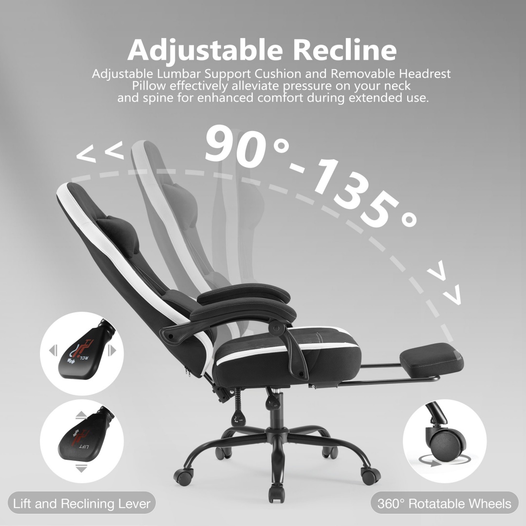 Ergonomic Gaming Chair — Pocket-Spring Seat, 90–135° Recline, Headrest & Footrest 6 Ergonomic Gaming Chair — Pocket-Spring Seat, 90–135° Recline, Headrest & Footrest - Image 6