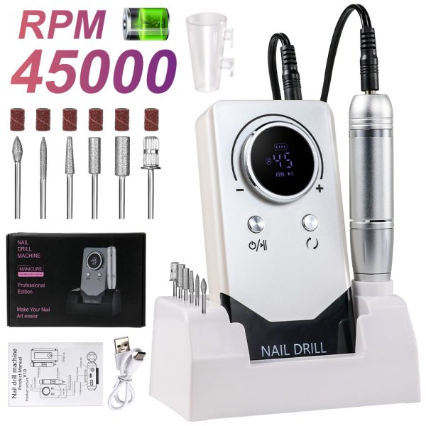 Electric 45,000 RPM Nail Drill — Cordless E-File with LCD, USB-C, 12-pc Kit - Image 6