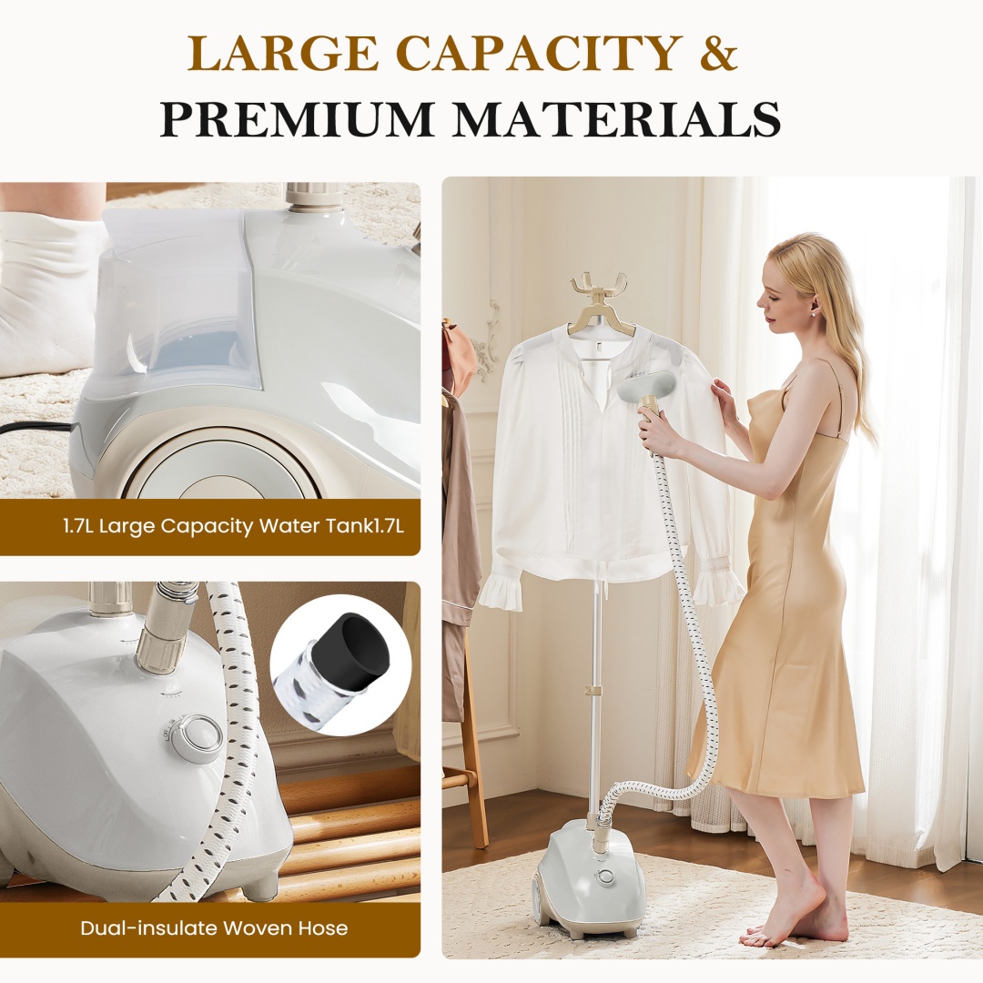 Standing Garment Steamer — 1500W power, 1.7L tank, wheels, 55-minute continuous steam 5 Standing Garment Steamer — 1500W power, 1.7L tank, wheels, 55-minute continuous steam - Image 5