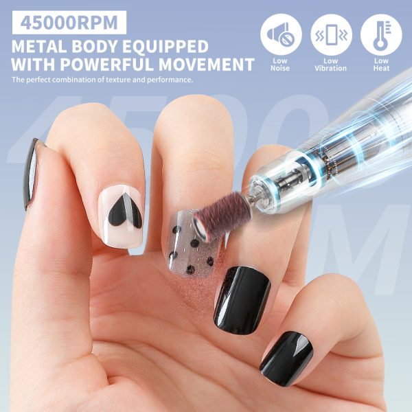 Electric 45,000 RPM Nail Drill — Cordless E-File with LCD, USB-C, 12-pc Kit - Image 8