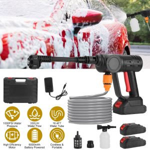 Cordless Pressure Washer — 1000 PSI, 6-in-1 Nozzle, 21V Dual Batteries, Foam Cannon