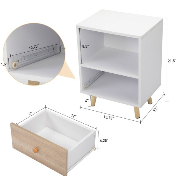 Set of 2 White Nightstands — Drawer + Closed Shelf, Pine Legs, Compact Footprint - Image 4