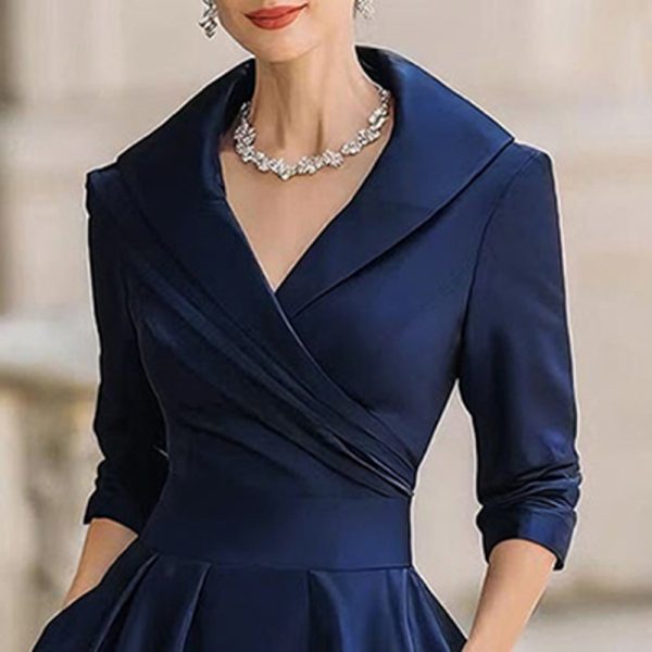 Elegant Cross V-Neck Midi Dress with Flared Skirt & Pockets - Image 8