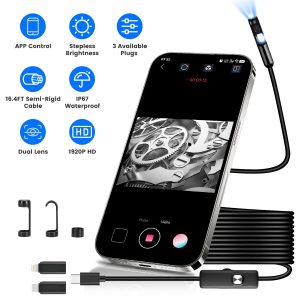 Dual-Lens Wi-Fi Borescope, 16.4 ft Cable